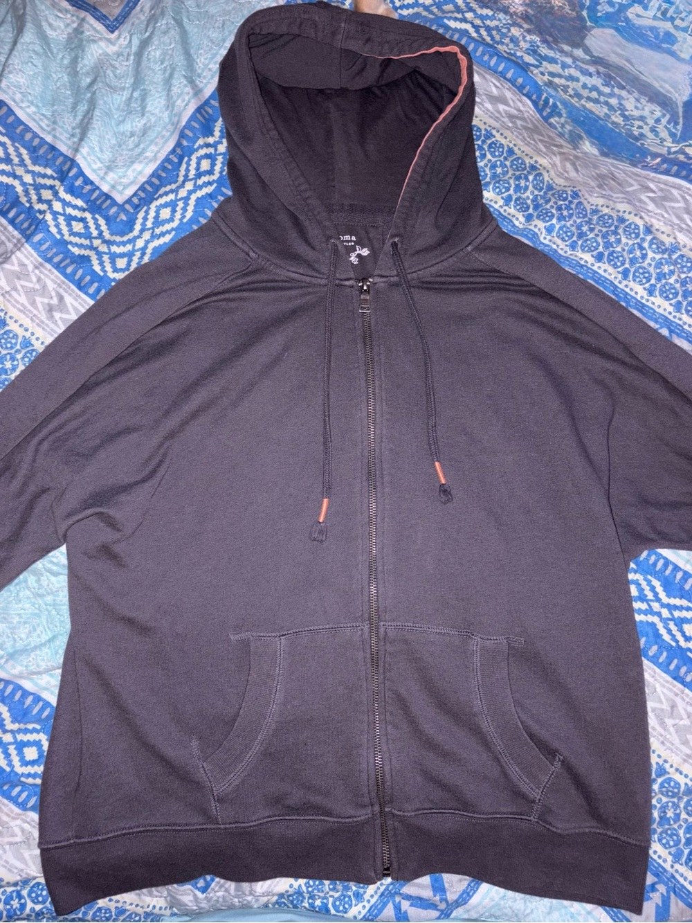 Sonoma Charcoal Gray Zip Hoodie with Coral Accents